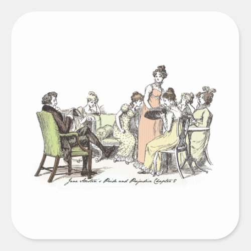 Trimming a Hat Jane Austen Pride and Prejudice Square Sticker