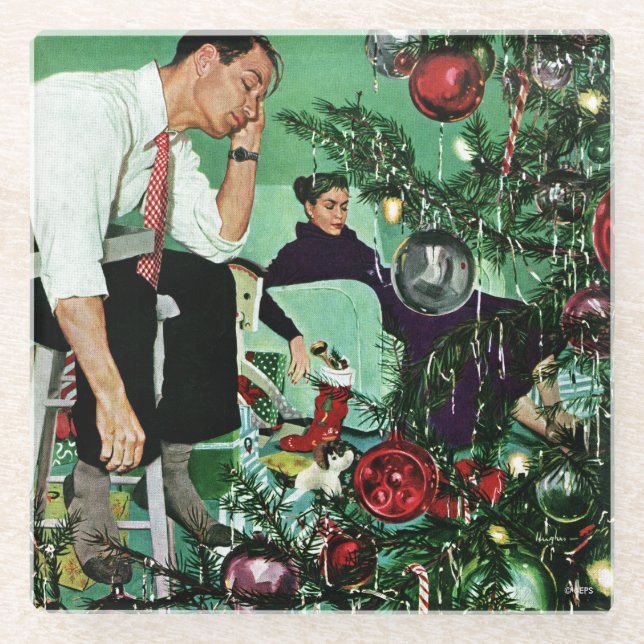 Trimming the Tree Glass Coaster (Front)