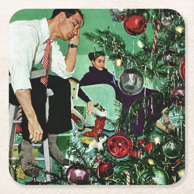 Trimming the Tree Square Paper Coaster (Front)