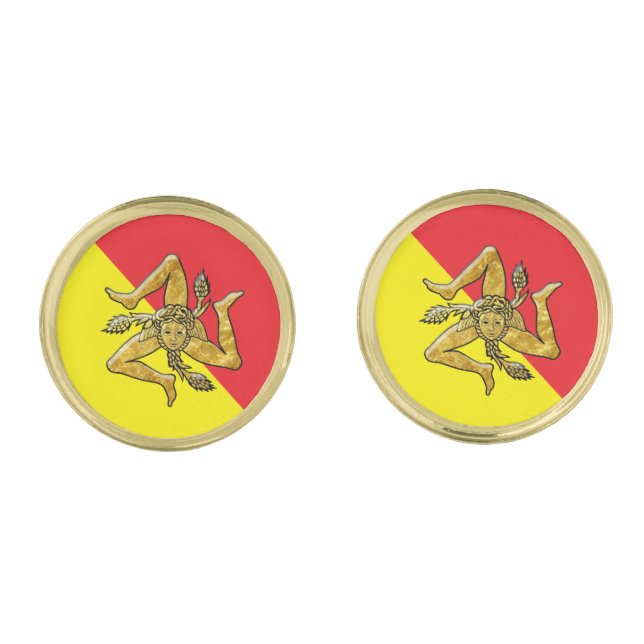 Trinacria in Gold Sicilian Flag Cufflinks (Front)