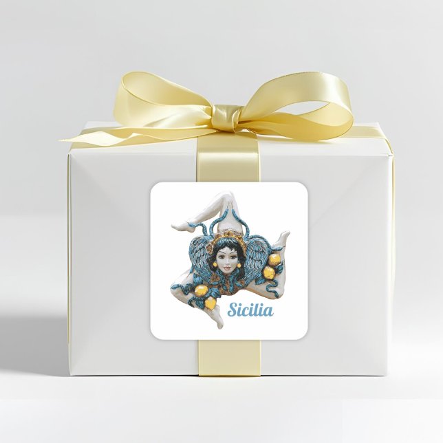 Trinacria of Sicily -Sicilian Favor Square Sticker (Trinacria Symbol of Sicily Favor Sticker for Italian Sicilian Celebrations)