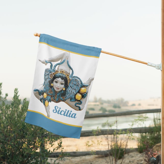 Trinacria of Sicily Three Legged symbol Sicilia House Flag (Insitu (Back))