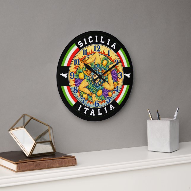 Trinacria Sicilia Italia  Large Clock (Office)