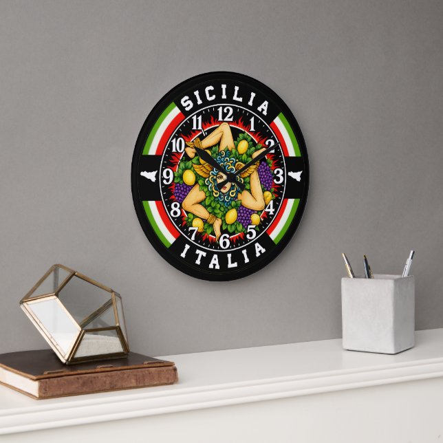 Trinacria Sicilia Italia  Large Clock (Office)
