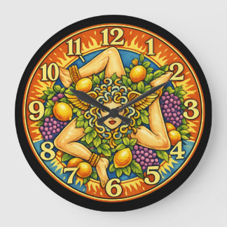Trinacria Sicilia Italia  Large Clock