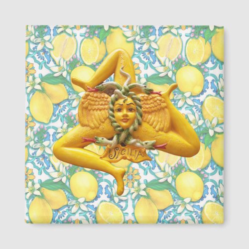 Trinacria Sicily Sicilian Italian Pride Lemon Blue Magnet