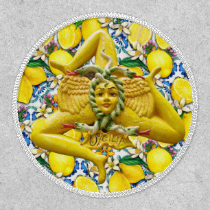 Trinacria Yellow Lemon Blue Tile Gift Him Her Mom  Patch