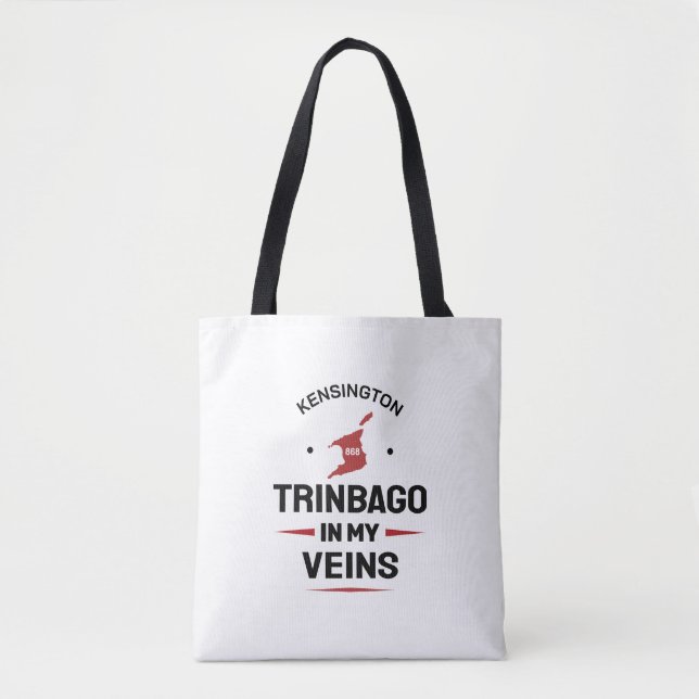 Trinbago in My Veins | Trini Pride WHITE Tote Bag (Front)