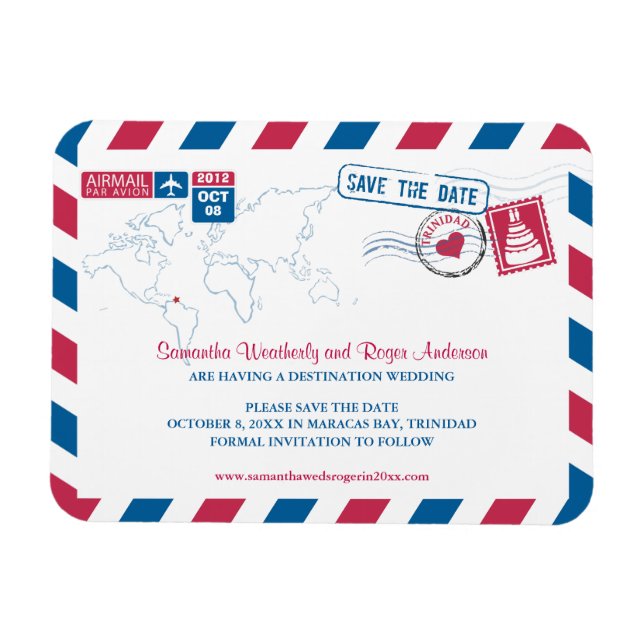 TRINIDAD Air Mail Wedding Save the Date 3x4 Magnet (Horizontal)