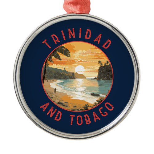 Trinidad and Tobago Caribbean Distressed Circle Metal Ornament