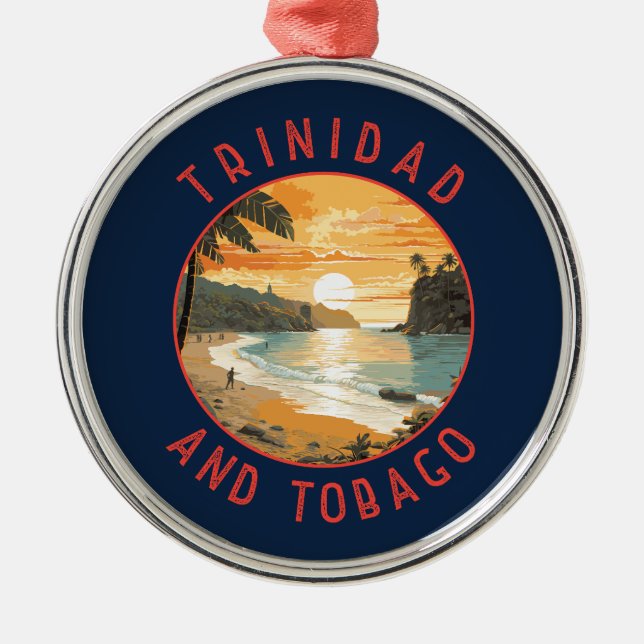 Trinidad and Tobago Caribbean Distressed Circle Metal Ornament (Front)