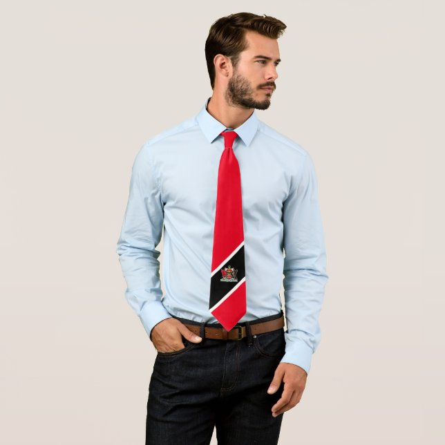 Trinidad and Tobago Coat of Arms on Red Neck Tie (In Situ)
