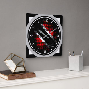 Trinidad and Tobago Dot Pattern Flag Gray Edge Square Wall Clock