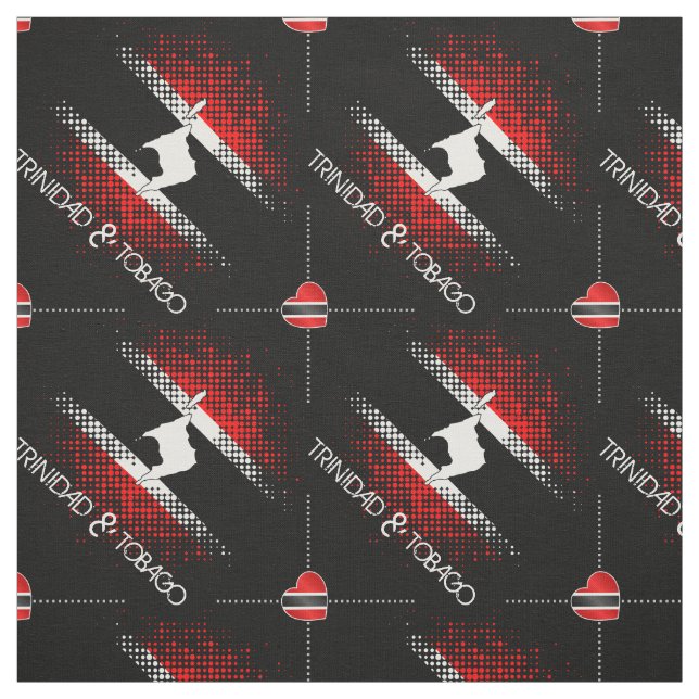 Trinidad and Tobago Dot Pattern Heart Flag BLACK Fabric (Swatch)