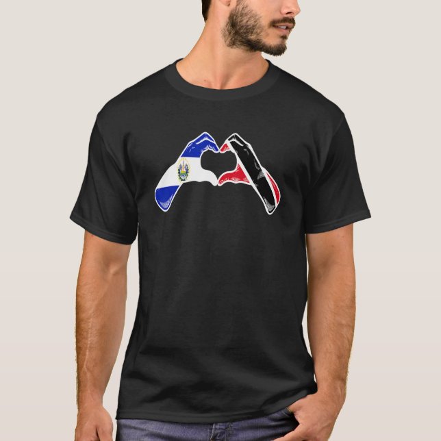 Trinidad And Tobago El Salvador Flag Heart Mix Her T-Shirt (Front)