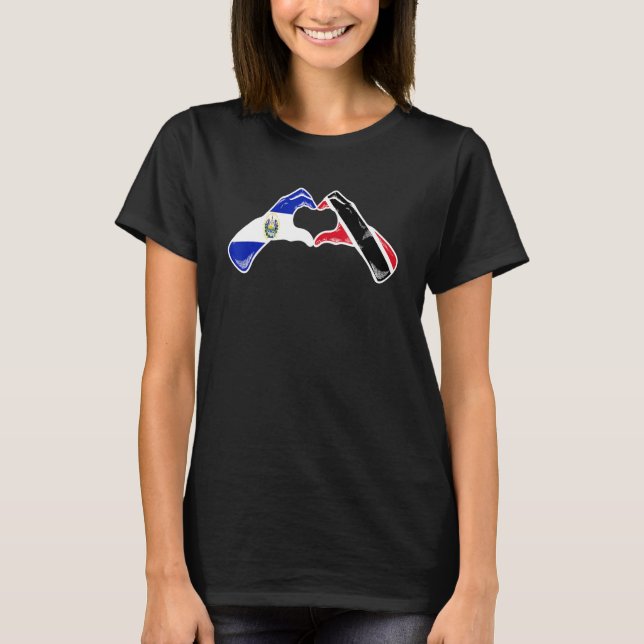 Trinidad And Tobago El Salvador Flag Heart Mix Her T-Shirt (Front)