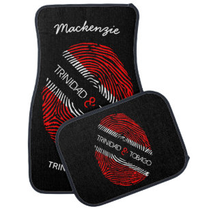 Trinidad and Tobago Fingerprint Flag on BLACK Car Floor Mat