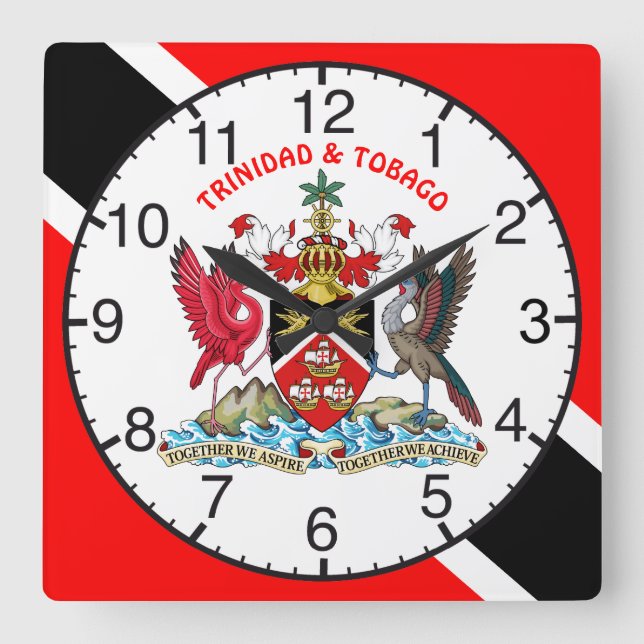 Trinidad And Tobago Flag and Coat Of Arms Square Wall Clock (Front)