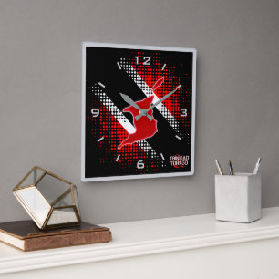 Trinidad and Tobago Flag and Map GREY. BORDER Square Wall Clock