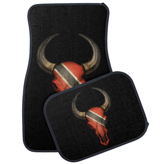 Trinidad and Tobago Flag Bull Skull Car Floor Mat (Set)