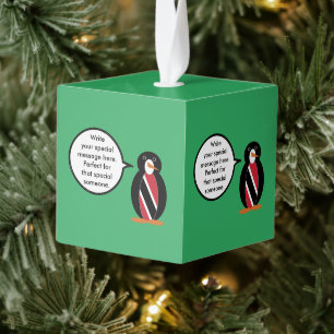 Trinidad and Tobago Flag Talking Ms. Penguin Cube Ornament