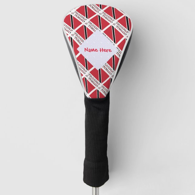 Trinidad and Tobago Flag Tiled Red Personalization Golf Head Cover (Front)