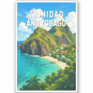 Trinidad and Tobago Illustration Travel Art Retro Sticker
