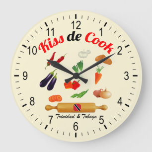 Trinidad and Tobago Kiss The Cook Food Large Clock