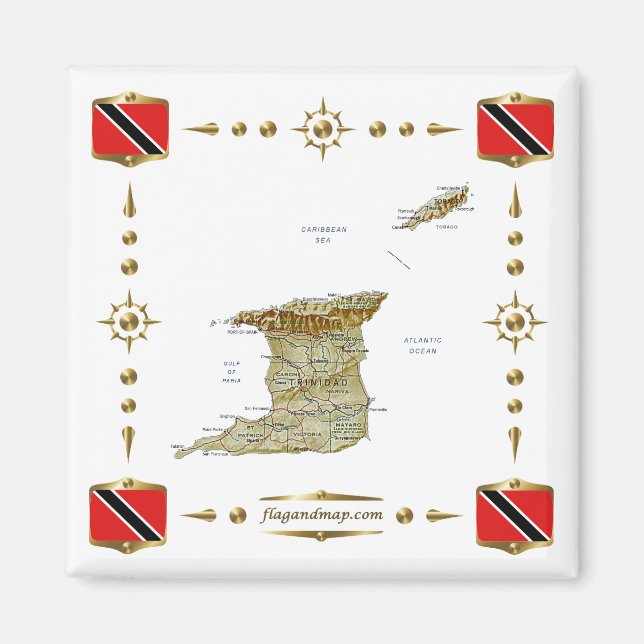Trinidad and Tobago Map + Flags Magnet (Front)