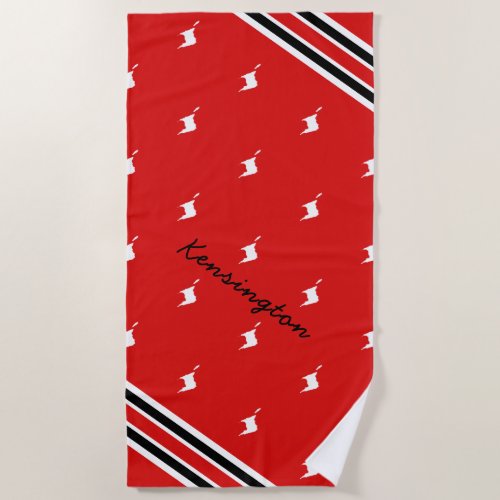 Trinidad and Tobago MAP in White with Name on RED Beach Towel