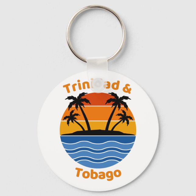 Trinidad and Tobago Retro Sunset  Keychain (Front)