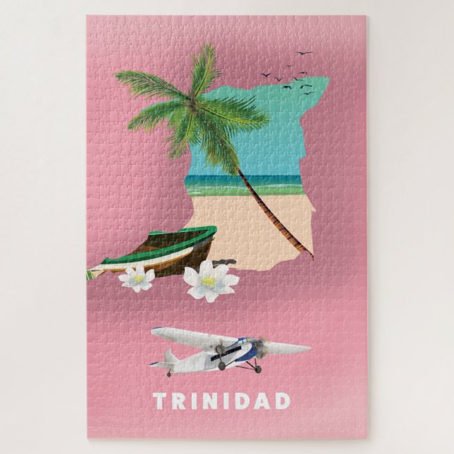 Trinidad map illustrated travel poster. jigsaw puzzle (Vertical)
