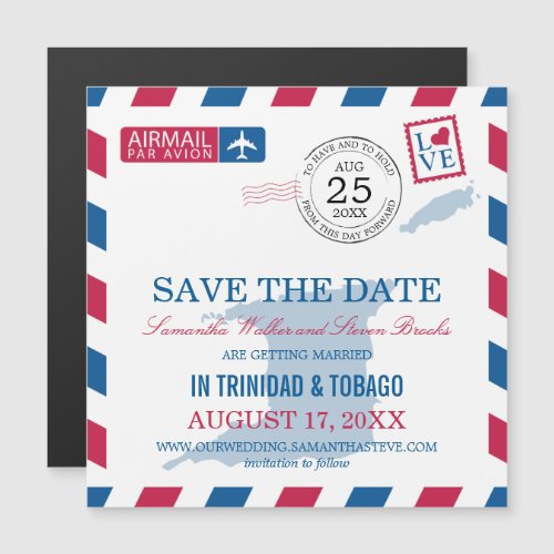 Trinidad Tobago Airmail Save the Date Magnetic Invitation