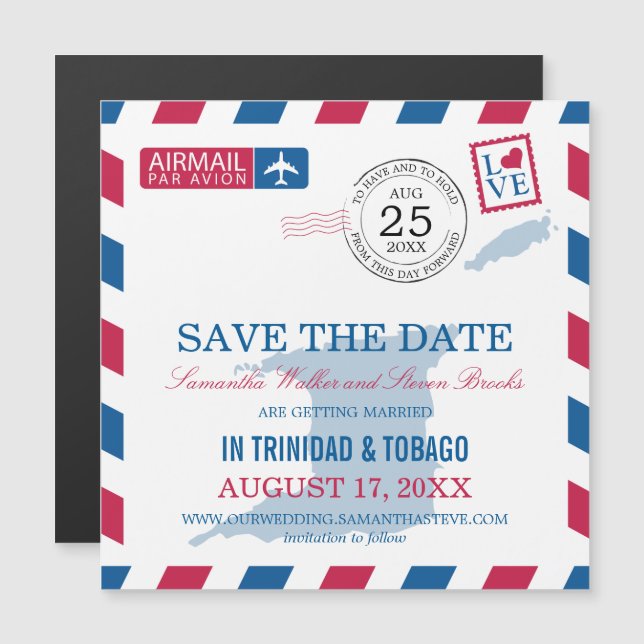 Trinidad Tobago Airmail Save the Date Magnetic Invitation (Front/Back)