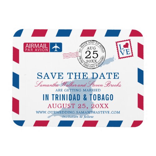 TRINIDAD TOBAGO Airmail Wedding Save the Date Magnet