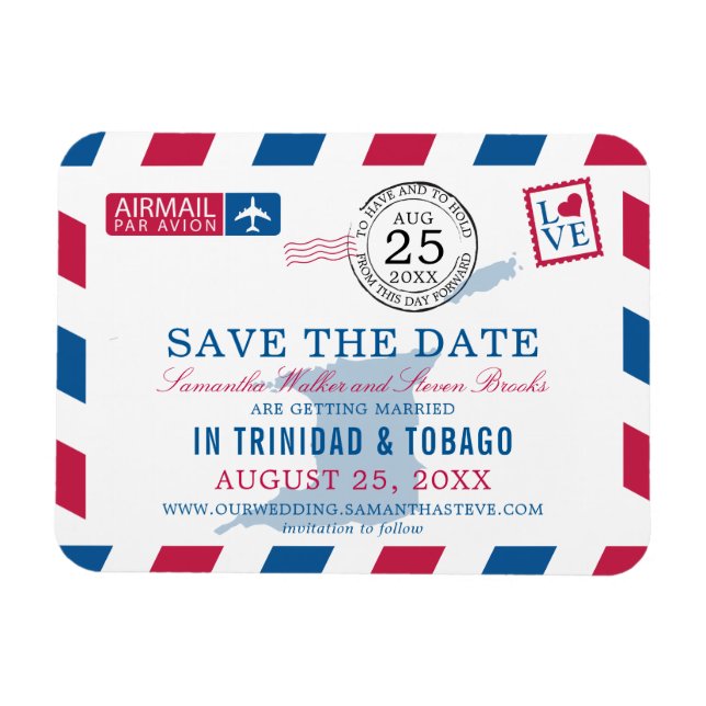 TRINIDAD TOBAGO Airmail Wedding Save the Date Magnet (Horizontal)