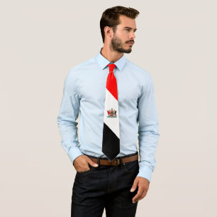 Trinidad & Tobago Coat of Arms on Red White Black Neck Tie