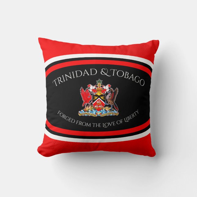 Trinidad & Tobago Coat of Arms Red Dot Pattern Throw Pillow (Front)