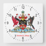 Trinidad &amp; Tobago Coat Of Arms Square Wall Clock at Zazzle
