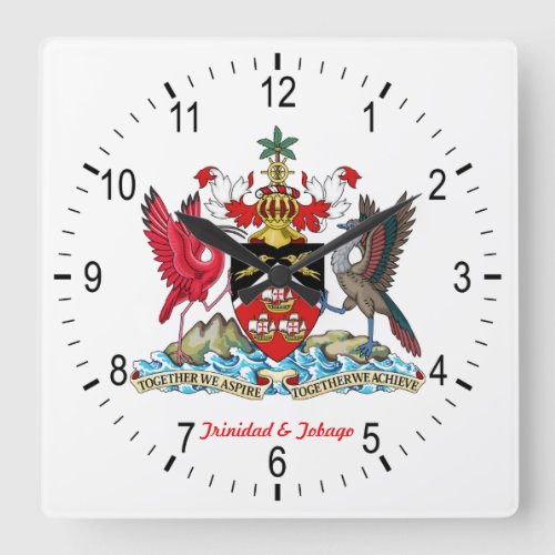 Trinidad  Tobago Coat Of Arms Square Wall Clock