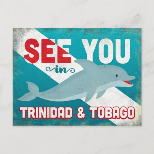 Trinidad & Tobago Dolphin - Retro Vintage Travel Postcard