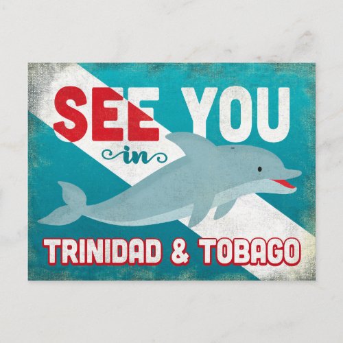 Trinidad  Tobago Dolphin _ Retro Vintage Travel Postcard