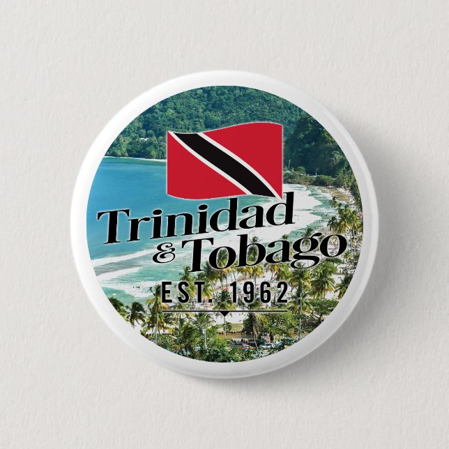 "Trinidad & Tobago Est. 1962" Beach With Flag Button (Front)
