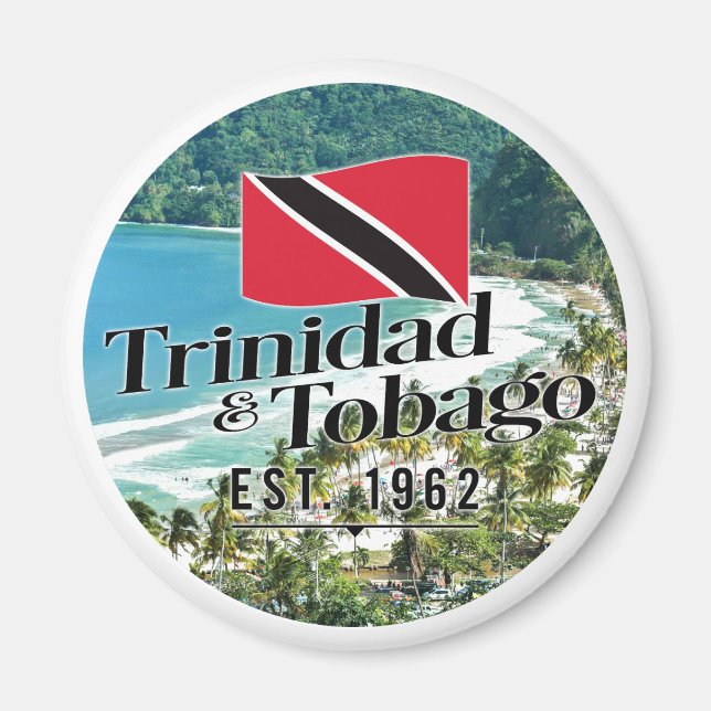 "Trinidad & Tobago Est. 1962" Beach With Flag Magnet (Front)