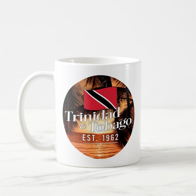 "Trinidad & Tobago Est. 1962" Sunset With Flag Coffee Mug (Left)
