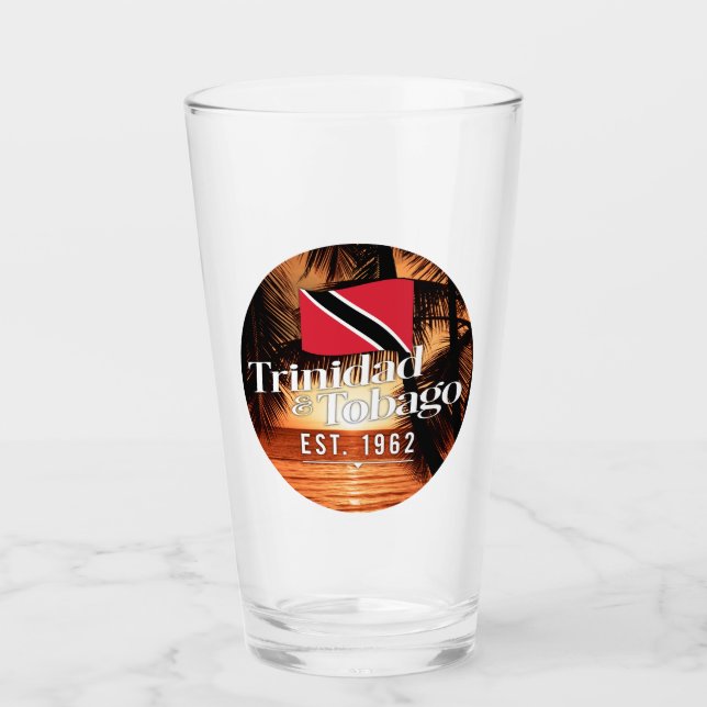 "Trinidad & Tobago Est. 1962" Sunset With Flag Glass (Front)