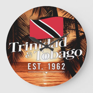 "Trinidad & Tobago Est. 1962" Sunset With Flag Large Clock
