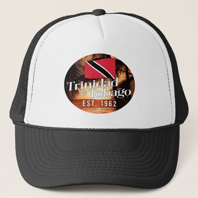 "Trinidad & Tobago Est. 1962" Sunset With Flag Trucker Hat (Front)