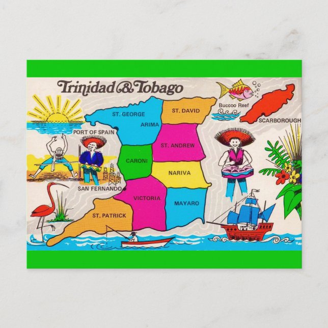 Trinidad & Tobago Map Postcard (Front)