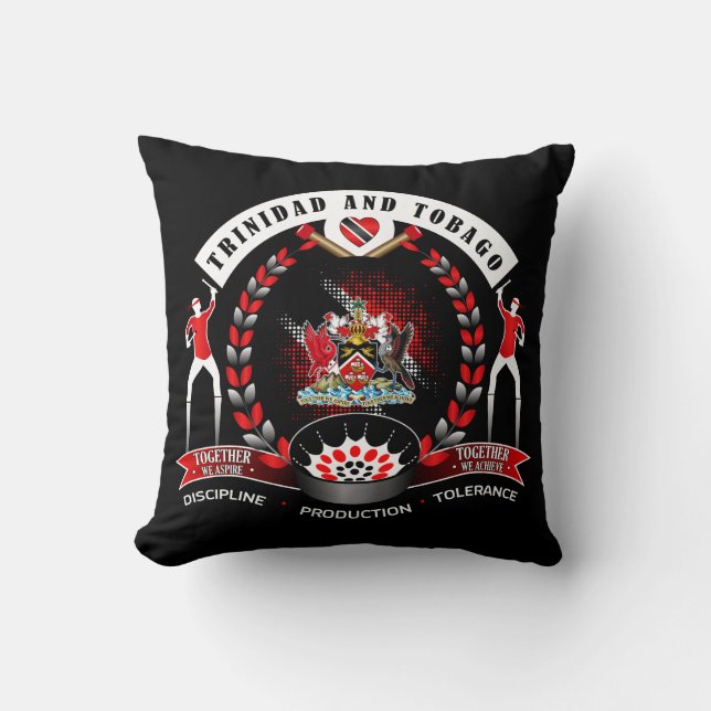 Trinidad & Tobago National Pride Emblem on Black Throw Pillow (Front)